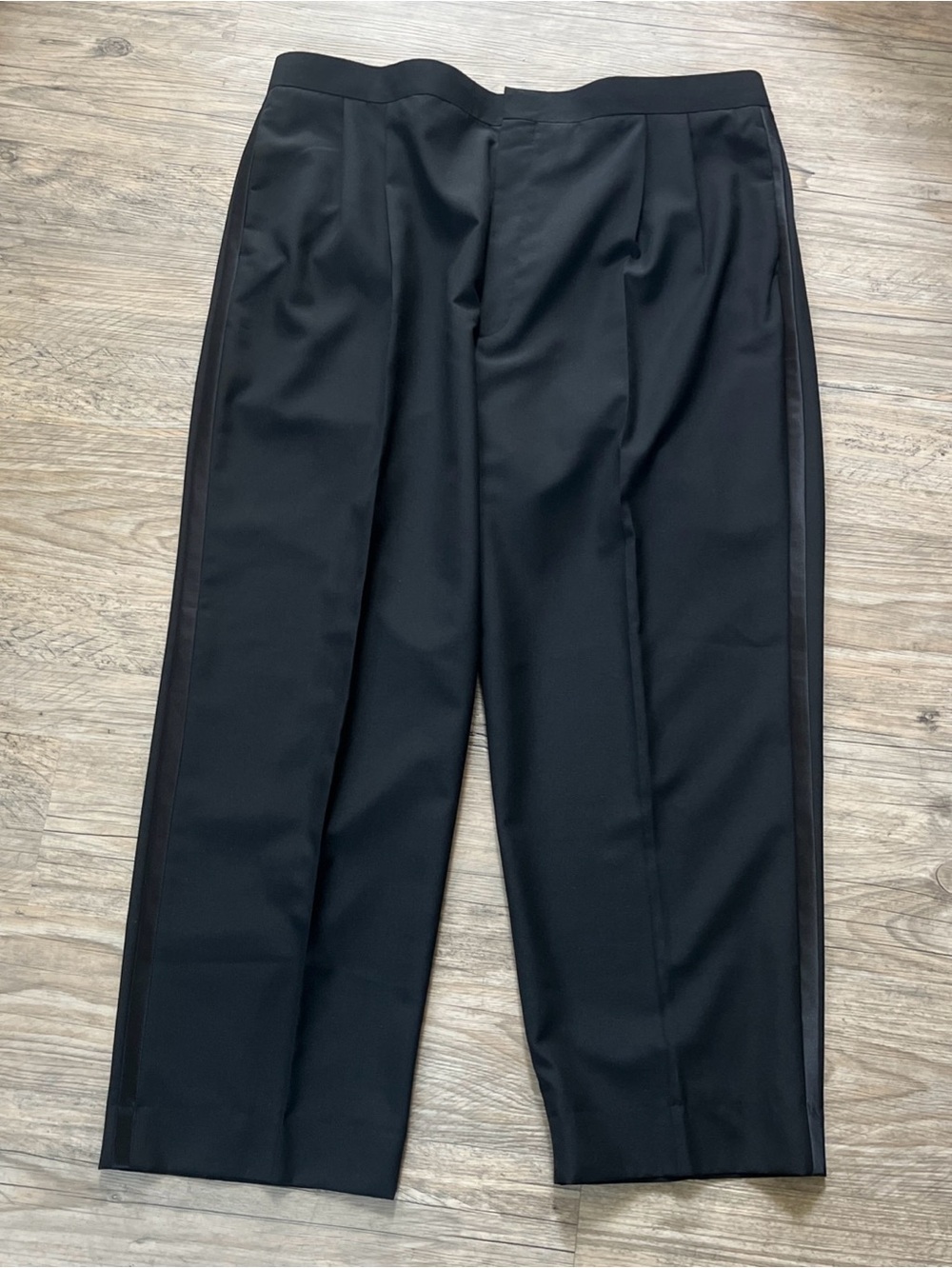 Gerald Austin Men Black Tuxedo Pants Only Pleated Satin Stripe Pockets 43 W 29 L